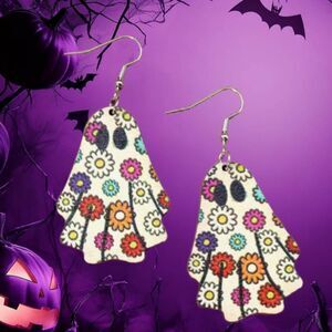 Halloween Hippie Flower Ghost Earrings Floral Daisies
